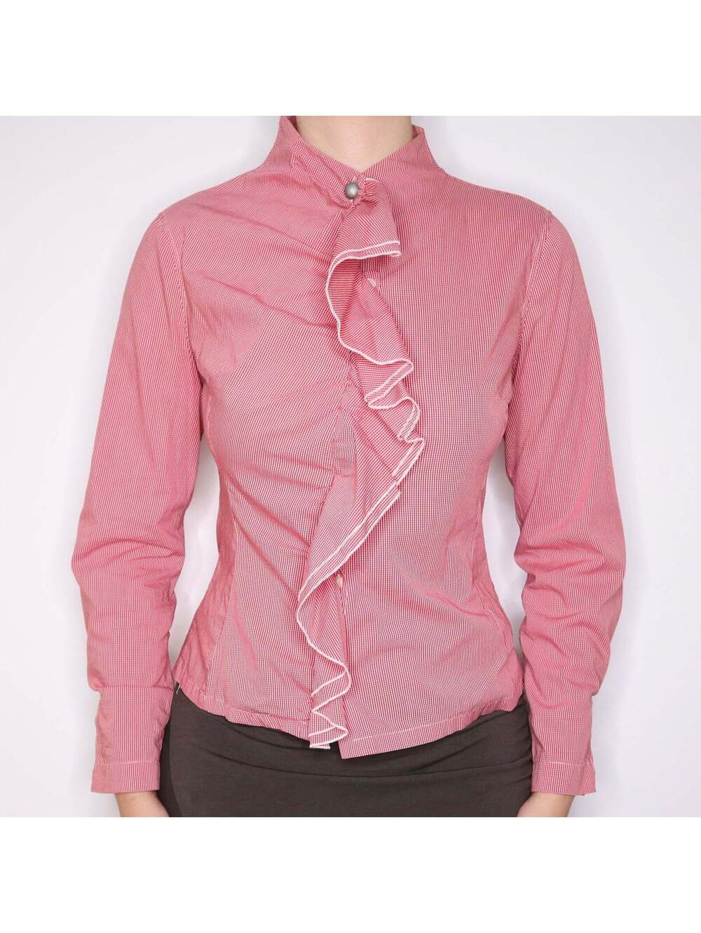 Y2K Italian Red Gingham Ruffle Blouse (M)